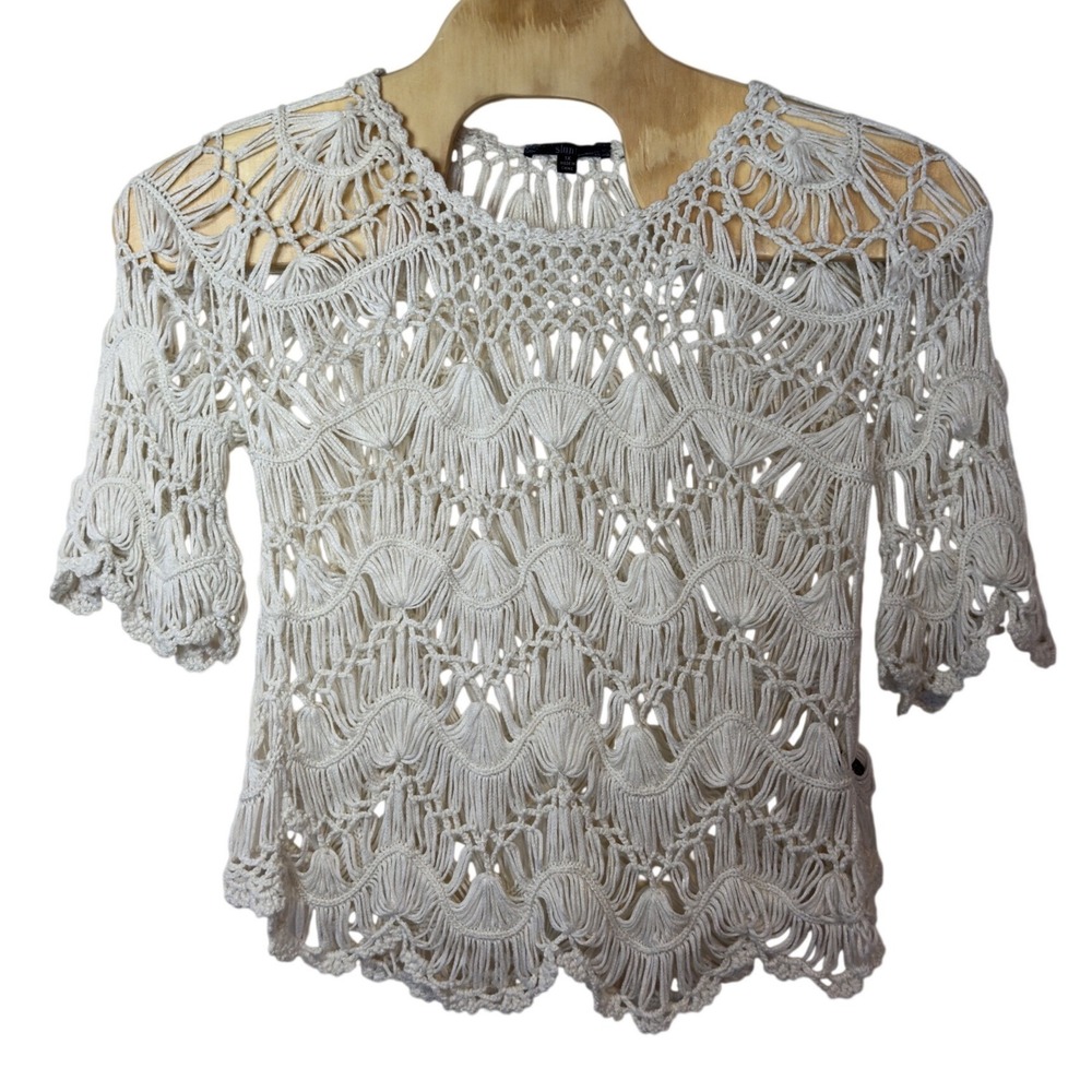 Sioni Crochet Open Knit Top Size 1X Bell Sleeves Boho Festival Layering Casual